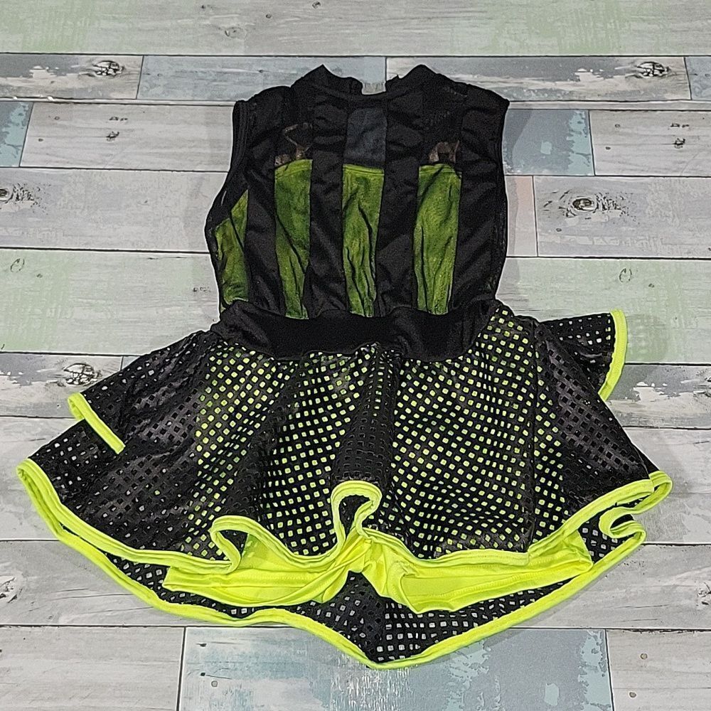 Curtain Call Costumes Black & Lime Green Dance Outfit sz CME